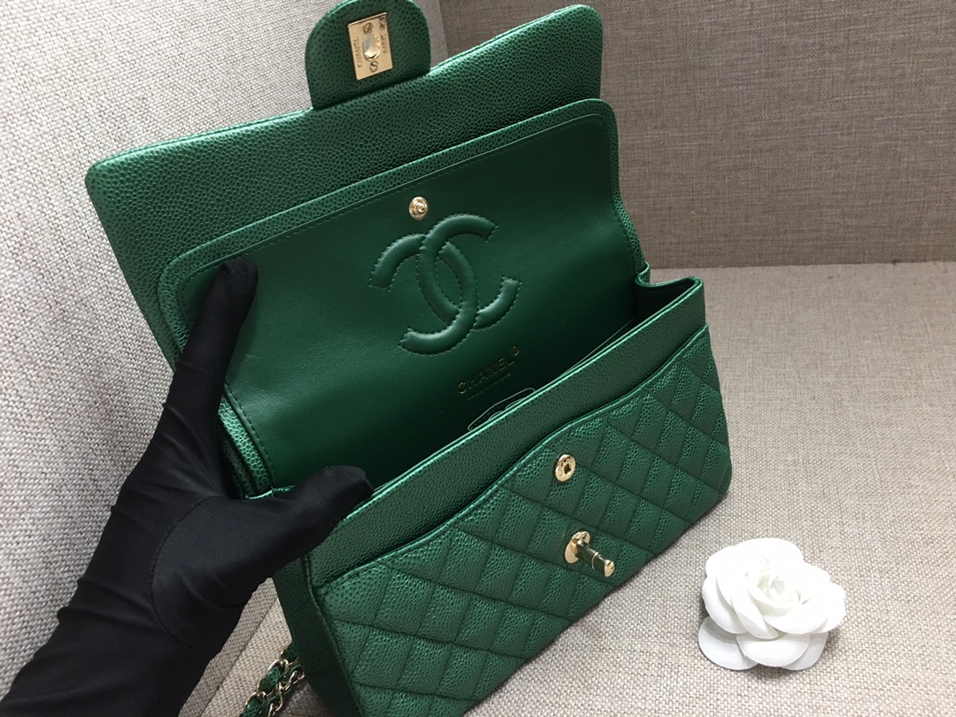 Medium Classic Flap Caviar Bag A01112 Green/Gold